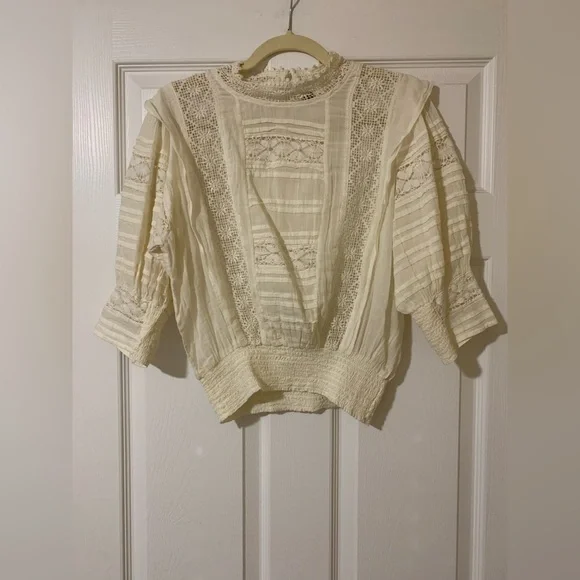 NWOT Free People Victorian Crochet Lace Ruffle 3/4 Sleeve Blouse Cottagecore - Picture 8 of 15